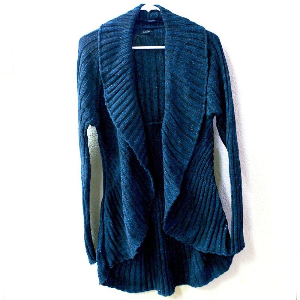Fitted shawl sweater in TEAL sparkle!